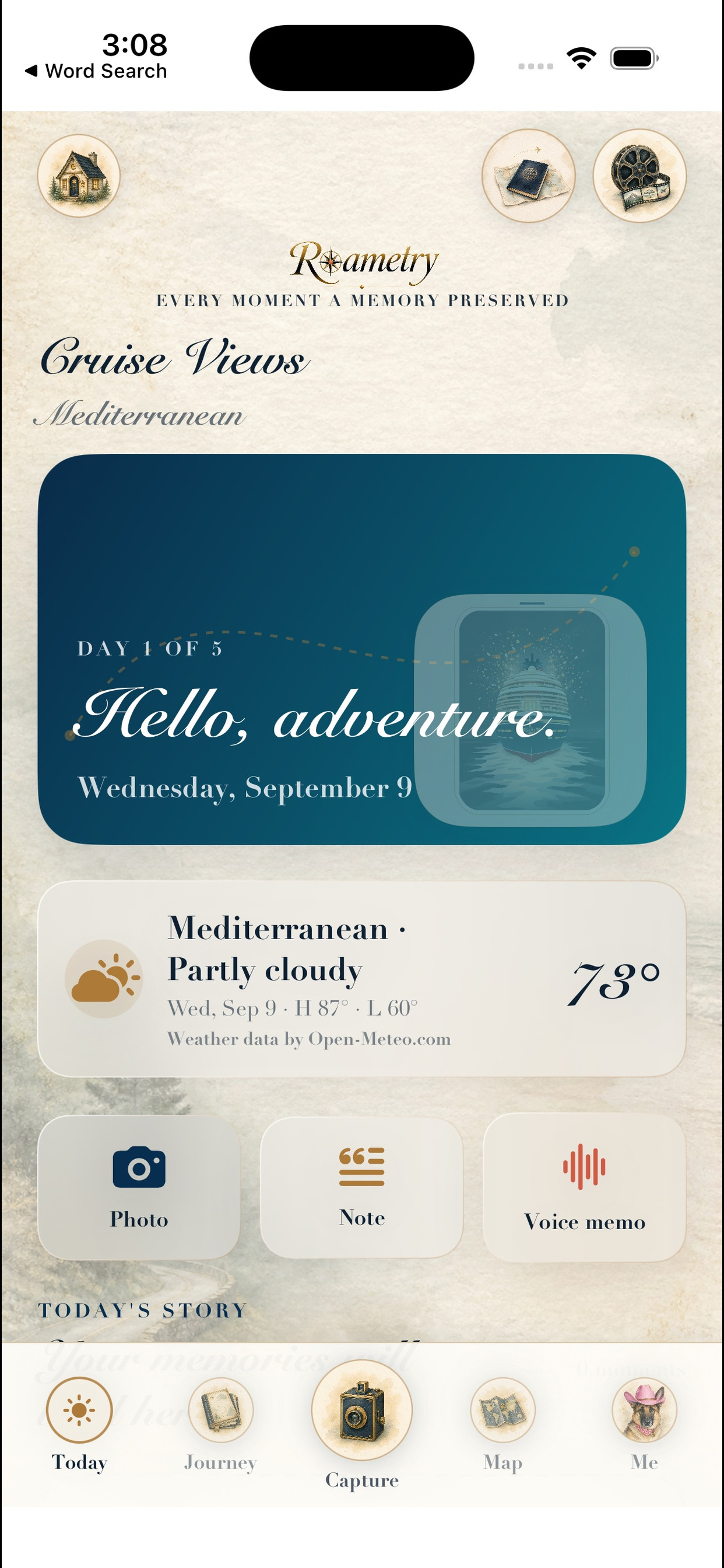 Roametry active trip screen